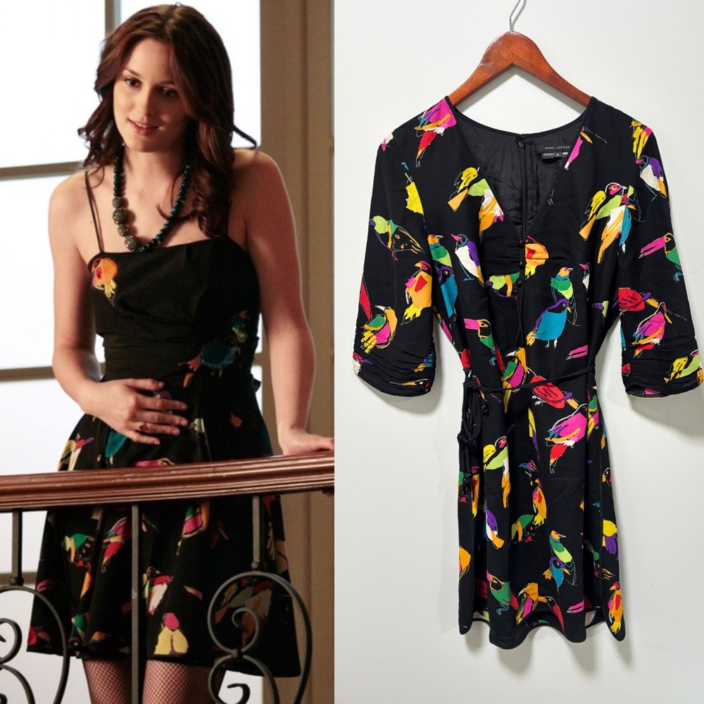 RARE ASO Blair Waldorf in Gossip Girl Silk Bird Print Dress